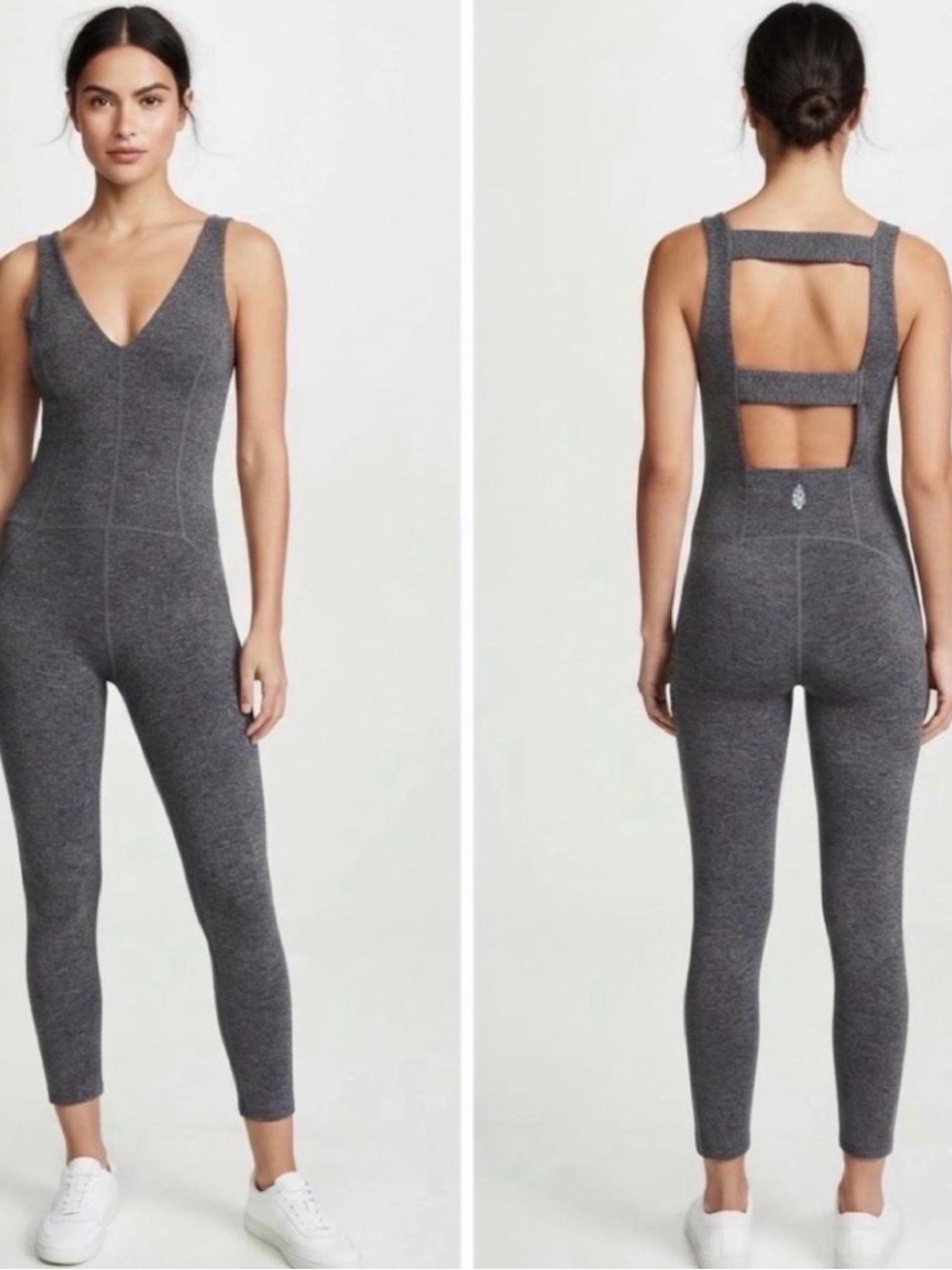 Free People Gray Seamless Strappy Back Jumpsuit
